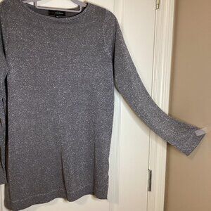 Edit By Jeanne Beker Women's Silver Metallic Shimmer Long Sleeve Tunic Sweater